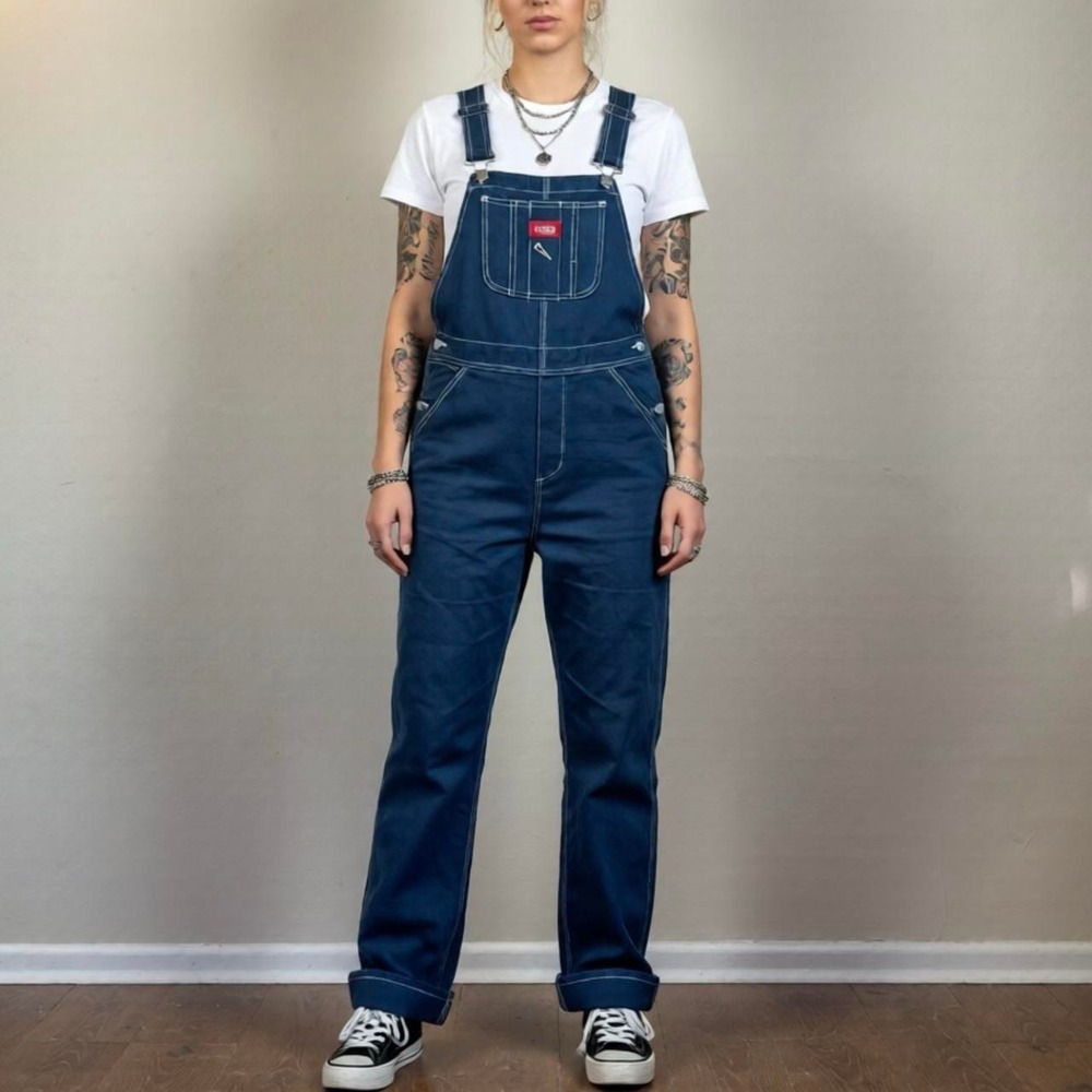 vintage 90s Dickies overalls dark denim jean  bib jeans coveralls cotton grunge